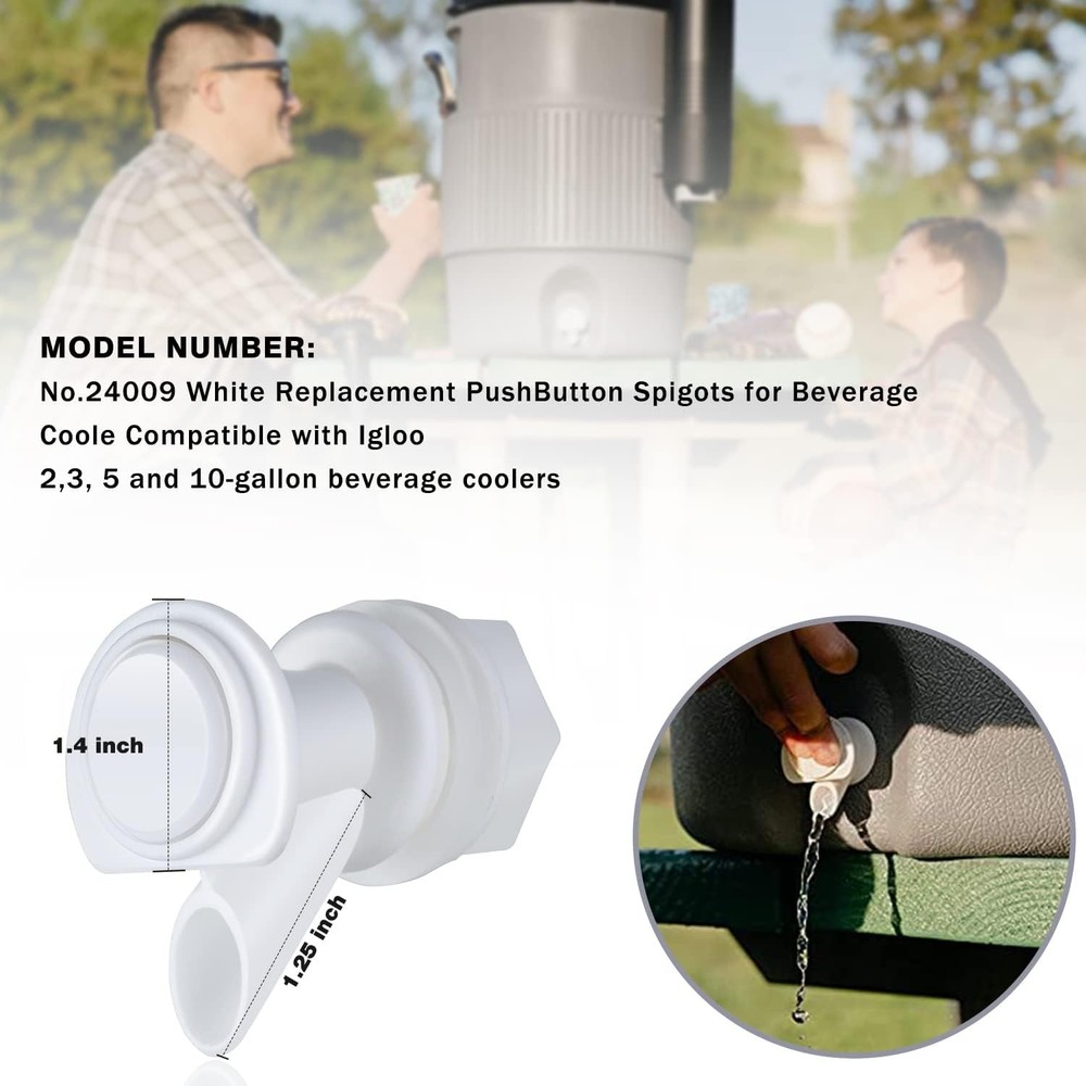 Upgrade Push-Button Cooler Spigot Replacement, Compatible with White-3PC
