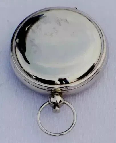Pocket Compass Adventure Gift Handmade Vintage Silver Nautical Solid Brass