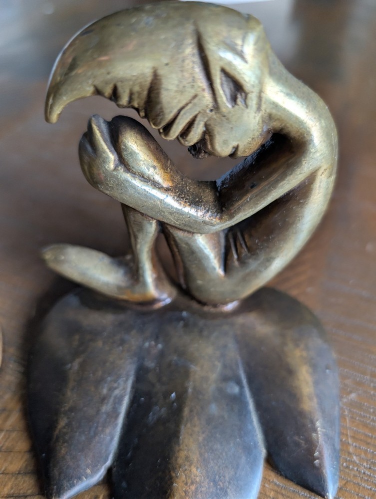 Vintage Art Deco Pure Bronze Pixie Elf Bookends 1900's