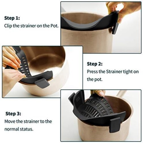 Compact Multi-Functional Silicone Strainer - Quick Drain in Elegant Black