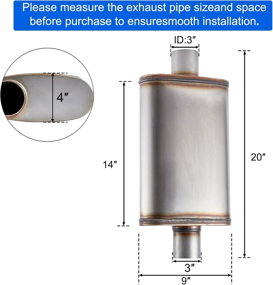 Universal 3” Stainless Steel Straight-Through Performance Muffler