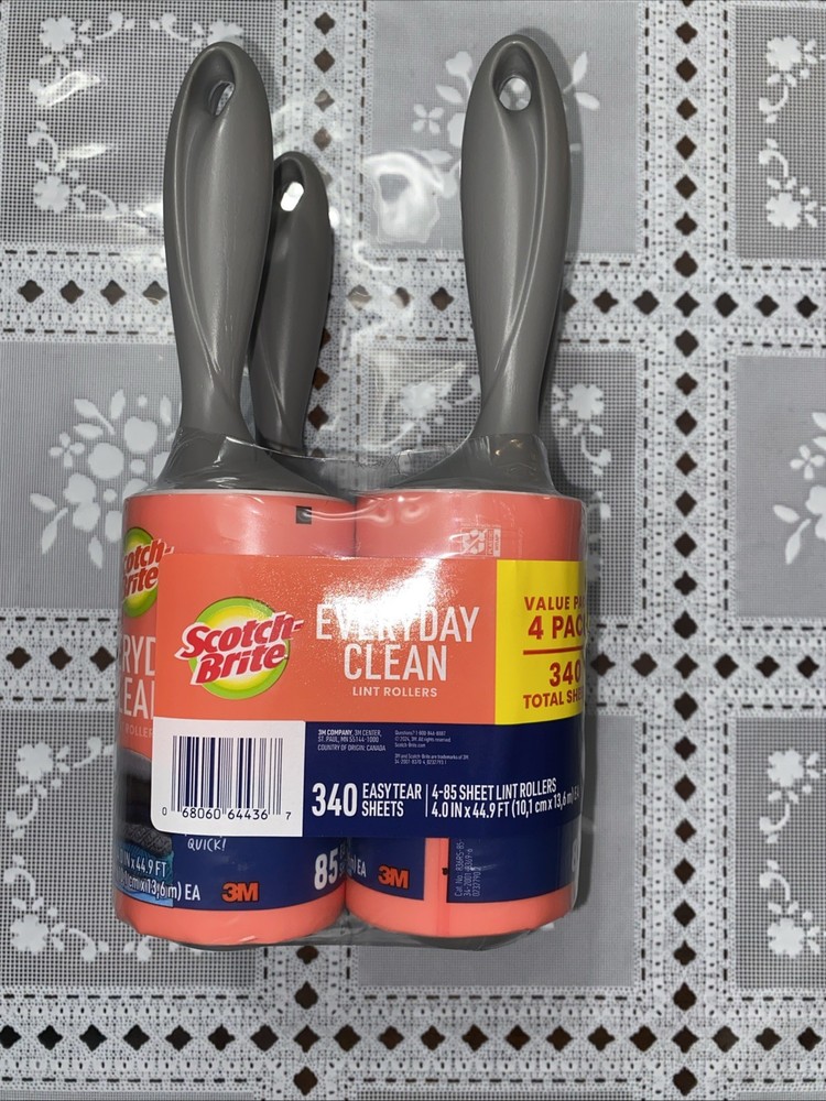 Scotch-Brite Lint Roller Pack By 3M, 4 Rollers/Pack, 85 Sheets/Roller, Total 340