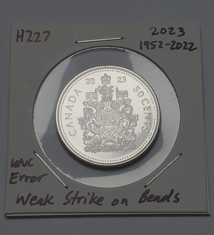 ERROR 2023 Weak Strike on Beads Elizabeth II CANADA 50 Cent Half Dollar H227