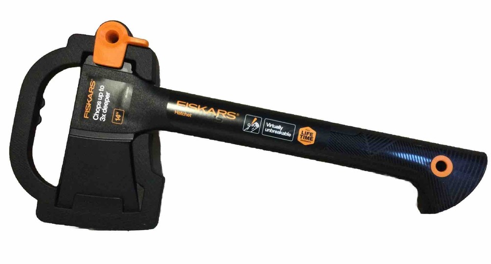 Fiskars Hatchet with Sheath, 14", Black - Chops 3x Deeper
