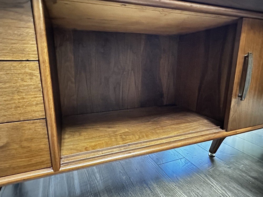 American Mid-Century Modern Monteverdi Young Walnut Angular Desk, Refurbished