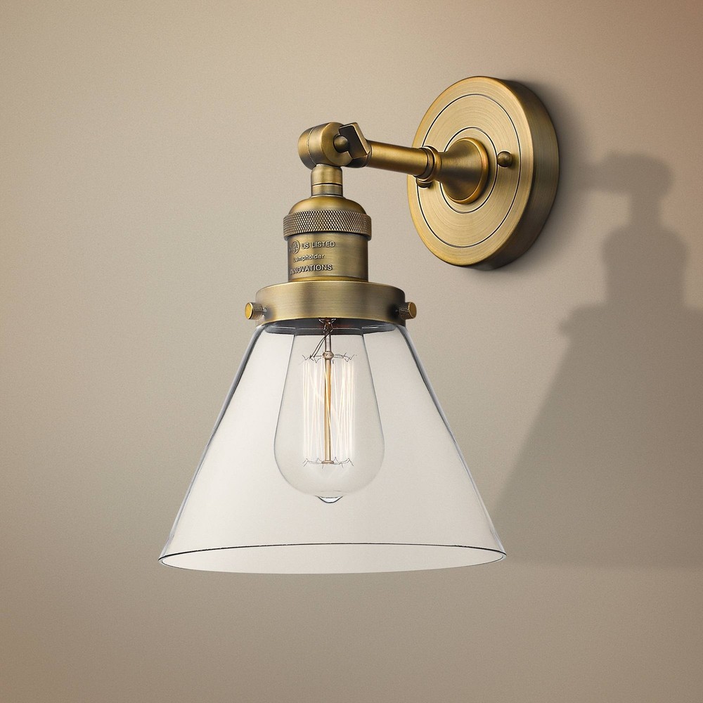 Large Cone 10" High Brushed Brass Adjustable Wall Sconce