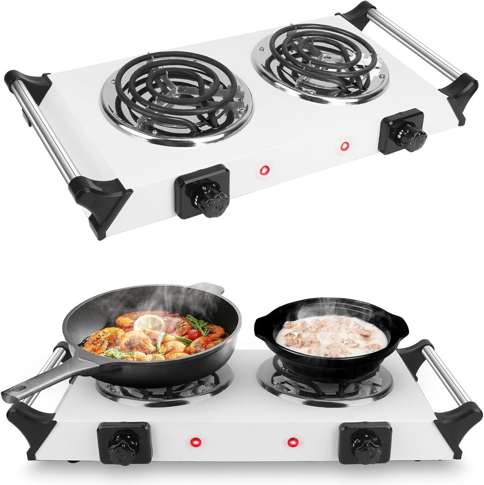 2000W Portable Electric Double Burner with Temperature Control & Cool Handles