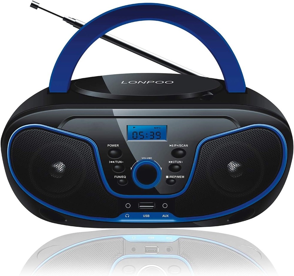 Compact CD Player Boombox with Bluetooth, AUX & Headphone Jack - Modern Design