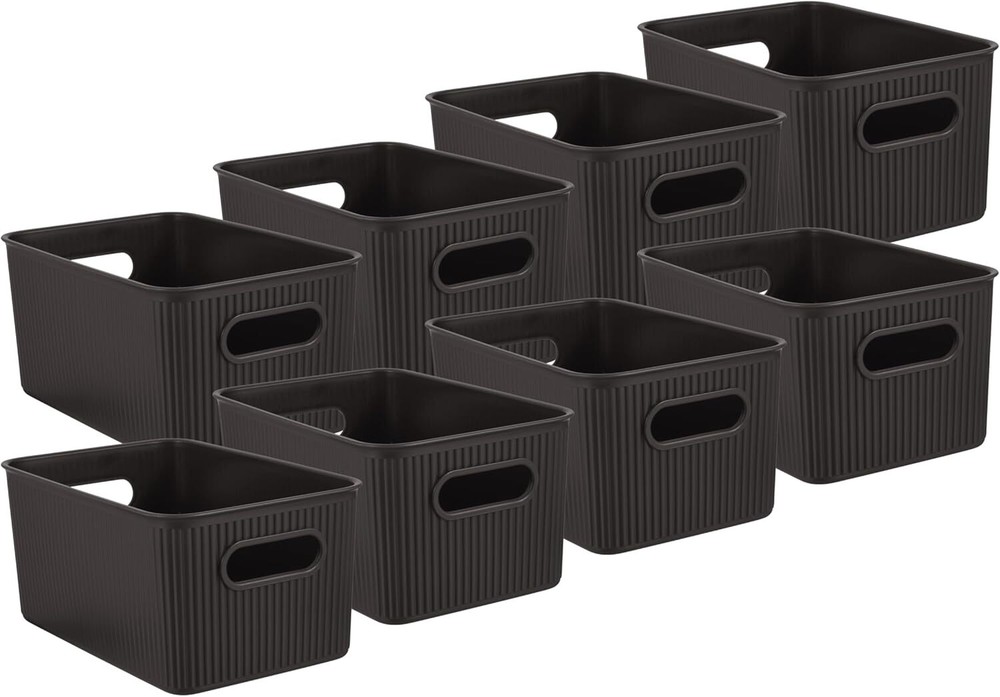 Superio 5L Small Ribbed Storage Bin- Plastic Storage Bin  (8 Pack, Brown)