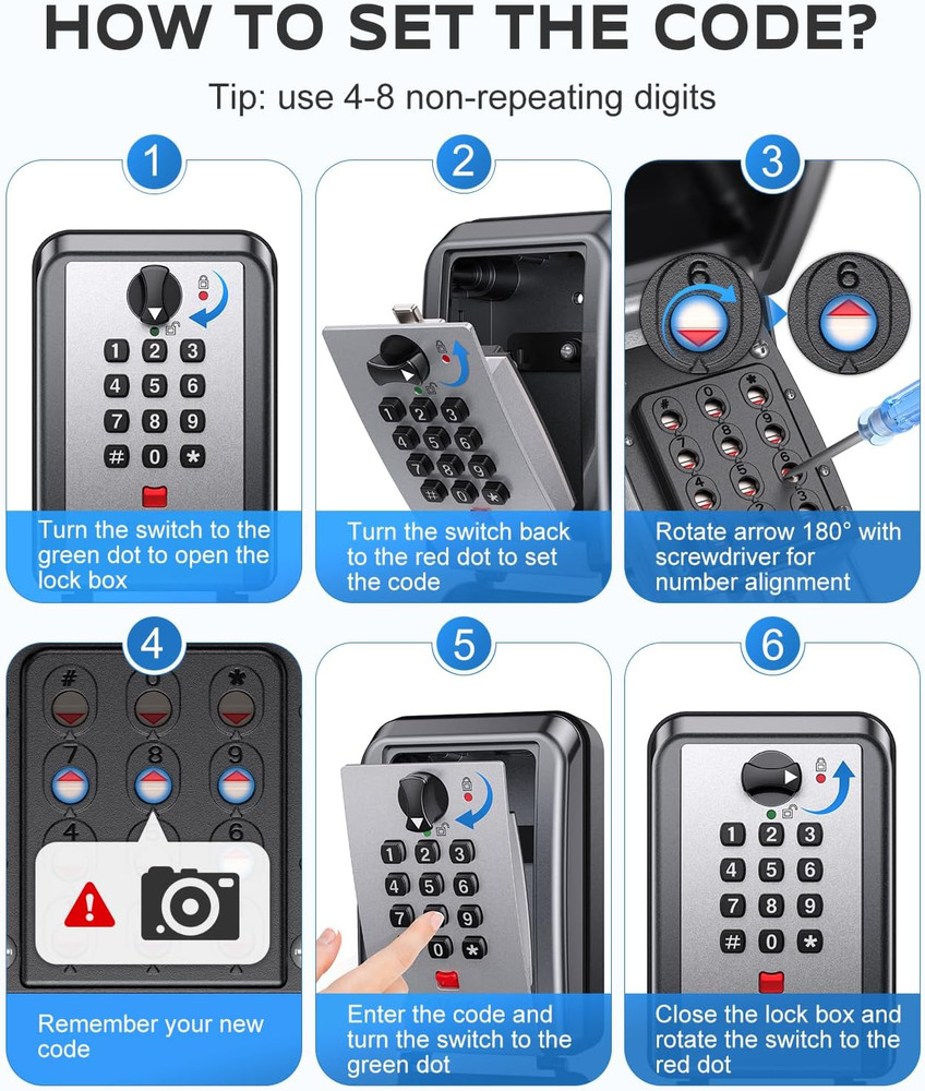 Wall-Mounted Key Lock Box, 12 Digit Combination Lock Box for Keys with Code, Lar