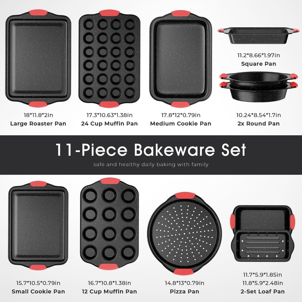 11-Piece Nonstick Stackable Baking Pans Set Toxin-Free Bakeware Sets Baking Pan