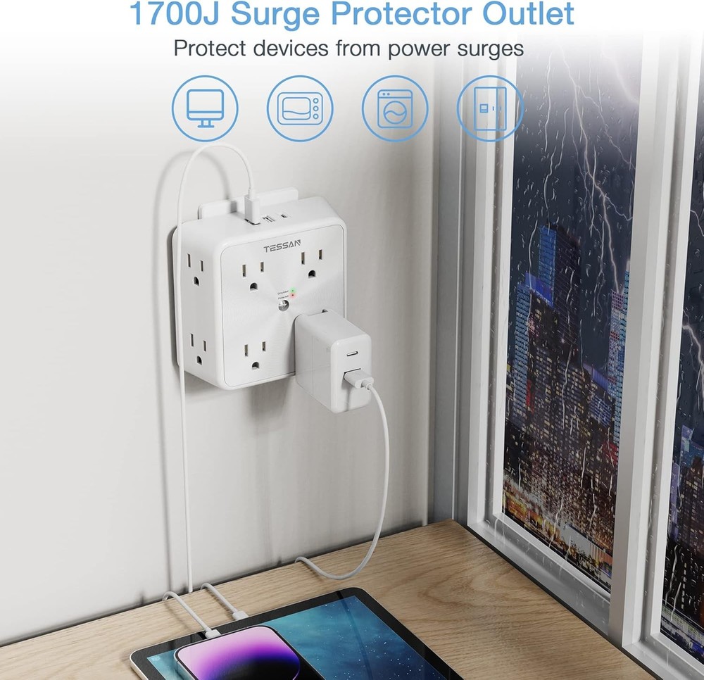 8 Outlets Extender Multi Plug Wall Adapter Surge Protector 1700J Wall Socket