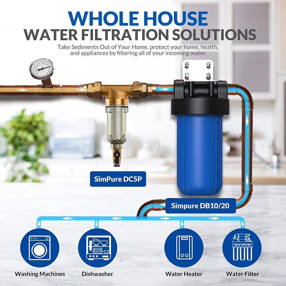 SimPure Home Whole House Water Filter Spin Down Sediment Pre-Filter System 40μm