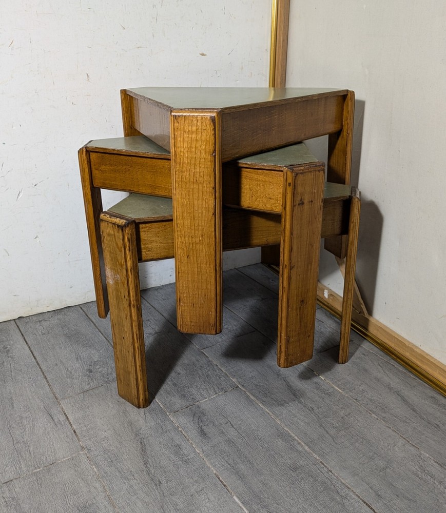 Vintage Set of 3 Mid Century Modern Triangular Wood Stacking Nesting Tables