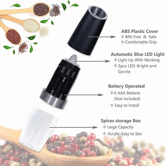 Salt Pepper Grinder, Gravity Electric Salt and Pepper Grinder With support 2pack