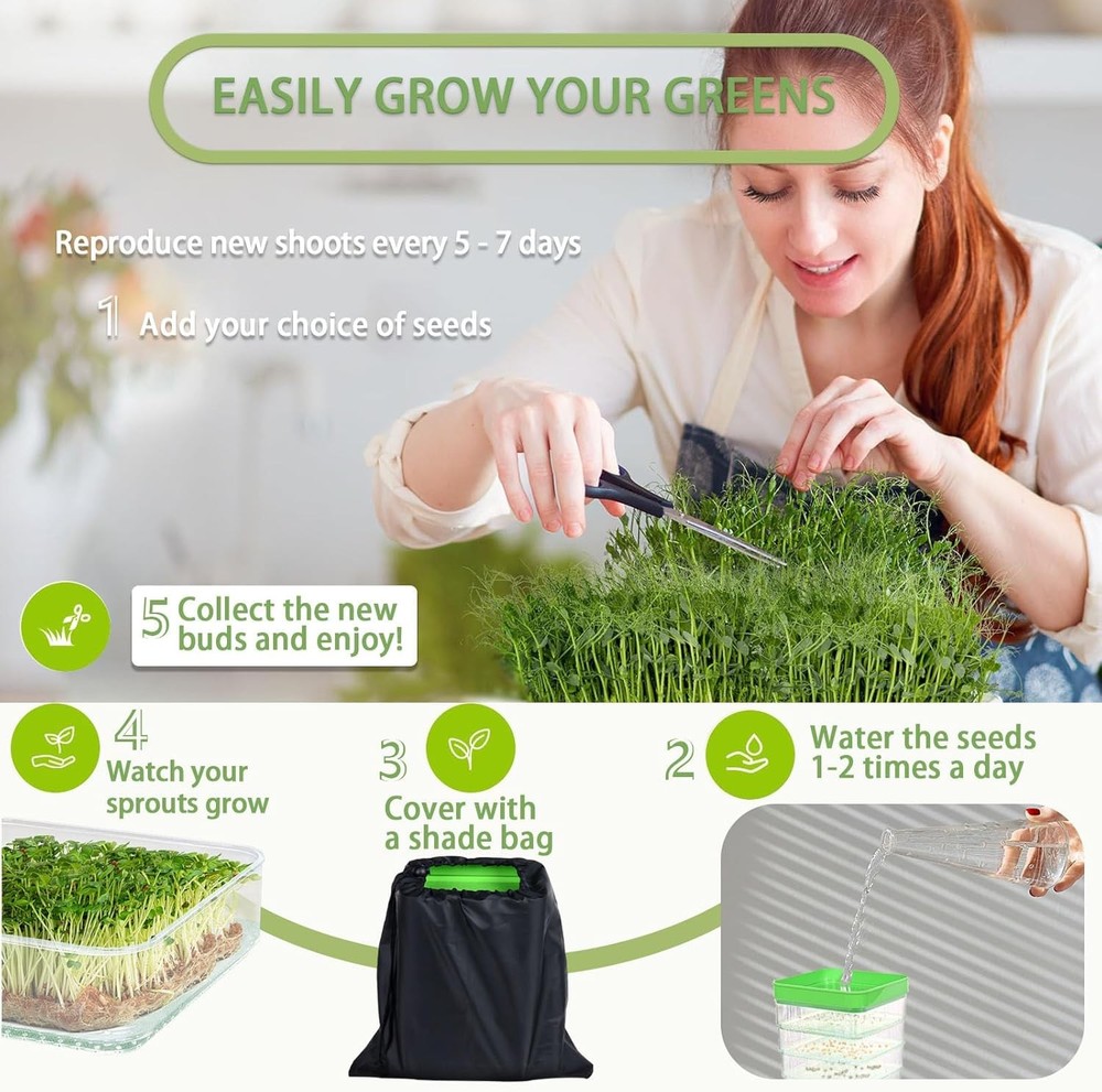 4-Tier Seed Sprouting Kit W/ Drain Holes & Drain Tray Upgrade Stackable