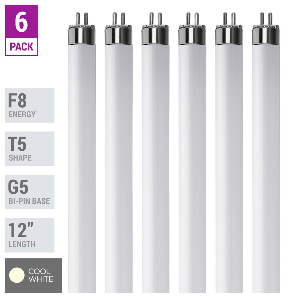 6 Pack F8T5 CW 41K Fluorescent Tube 12" 8W Watt T5 Mini Bi 2-Pin G5 Cool White