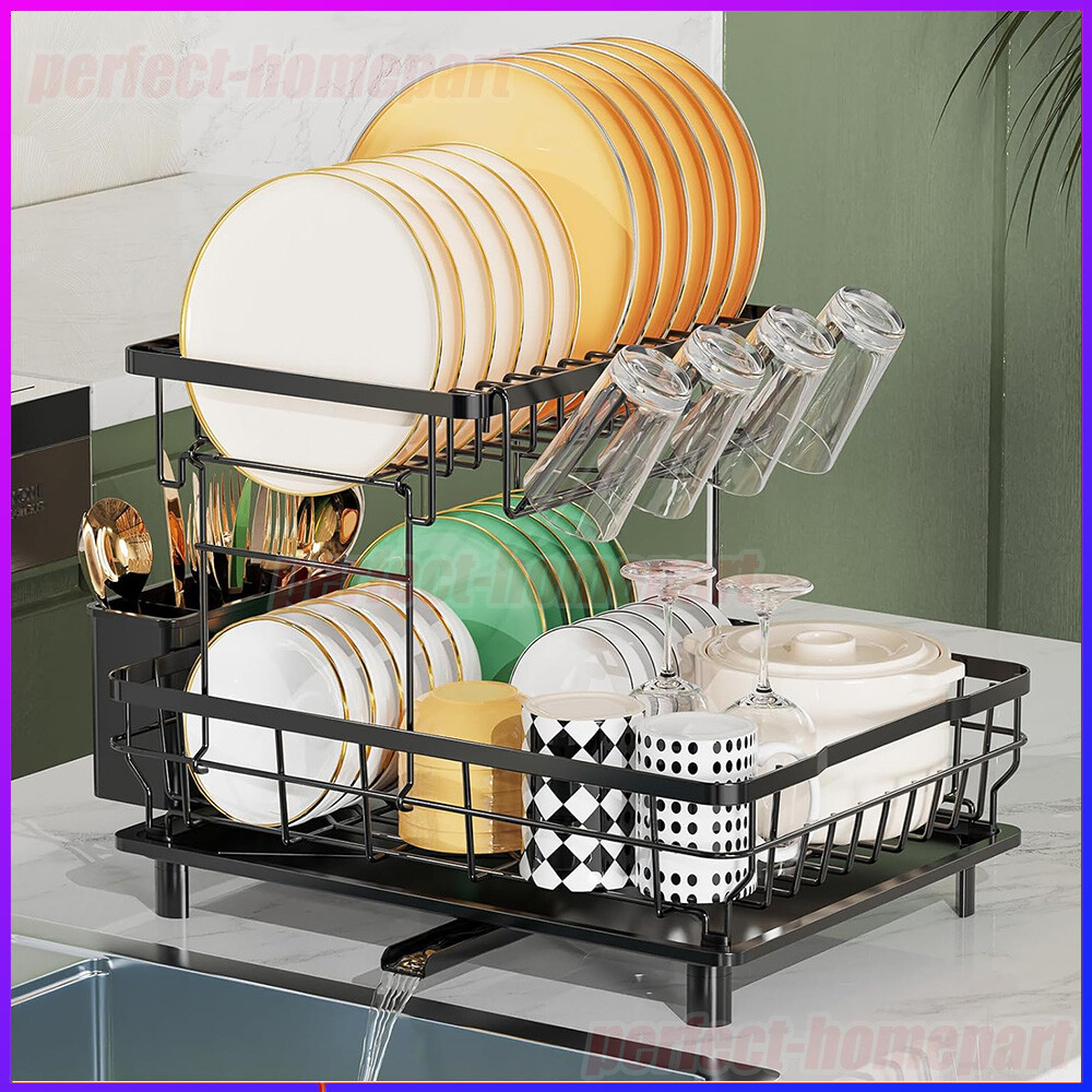 2 Tier Over Sink Dish Drying Rack Stainless Steel Kitchen Dish Drainer Organizer
