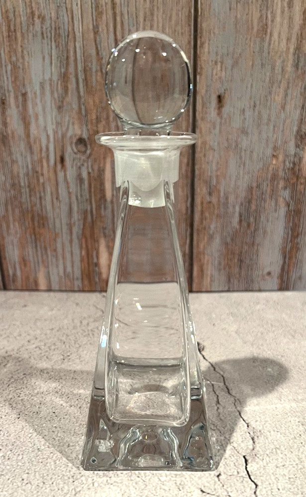 Vintage Clear Crystal Triangular Pyramid Perfume Bottle with Stopper 6.5" Tall