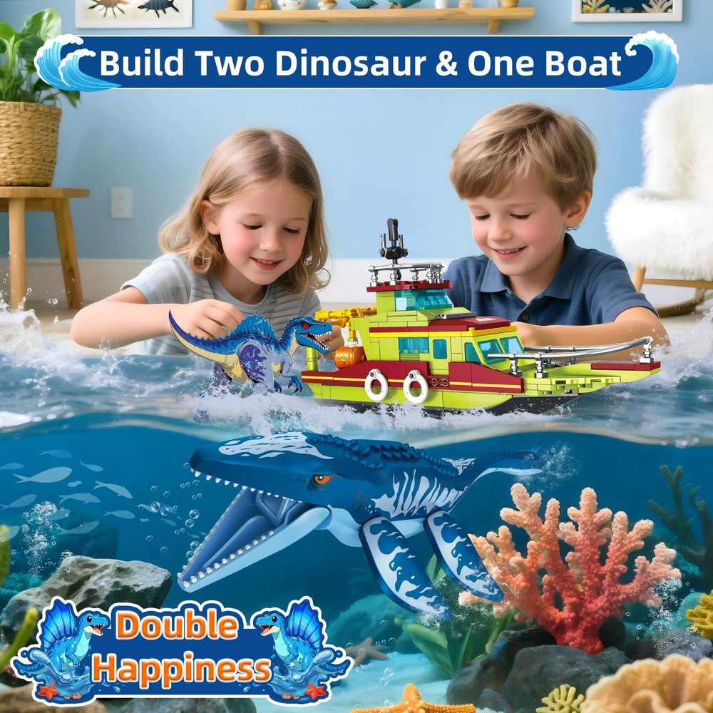 kiothdre 3 in 1 Ocean Explorer Dinosaur Building Set Compatible Medium, Blue