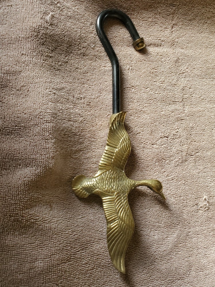 Chimney Flue Damper Pull Fireplace Hook Heavy Solid Brass Flying Mallard Duck