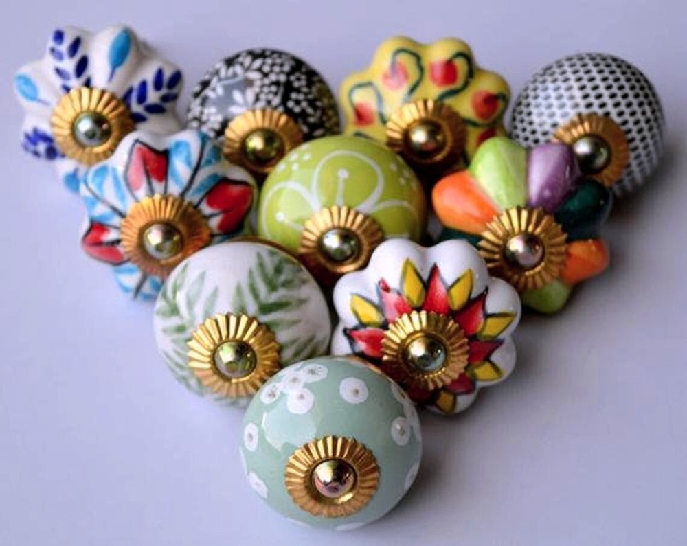 Wholesale 20 Pc Indian Handmade Ceramic Door Knobs Handle Pull Kitchen Drawer