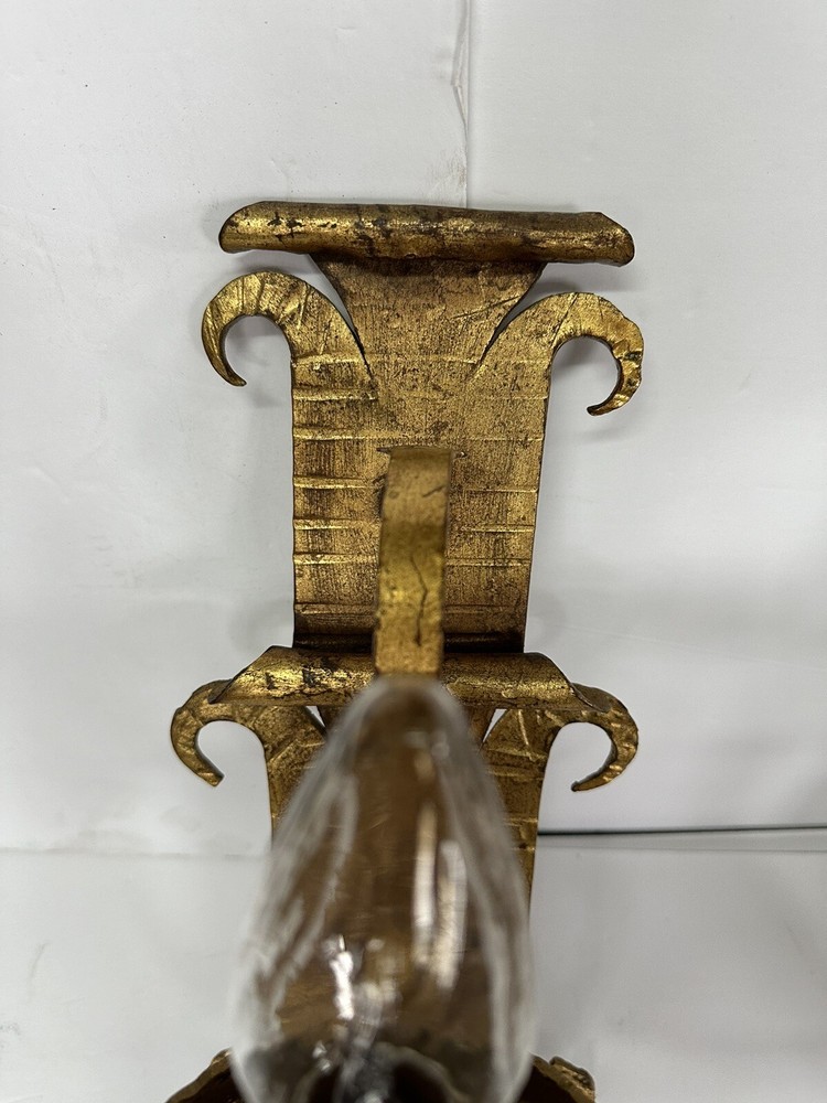 VINTAGE NEOCLASSICAL GOTHIC HAMMERED IRON GILT WALL SCONCES PAIR!!