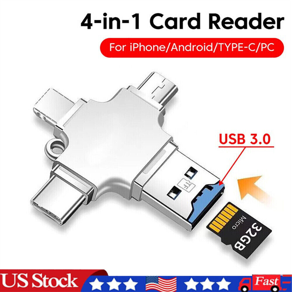 4 in 1 OTG Card Reader USB Micro TF Memory Card Adapter For iPhone 17 Android PC