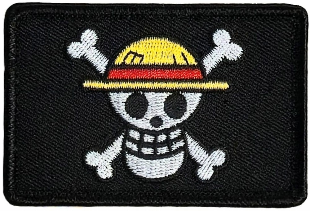 Straw Hat Pirate Flag Embroidered Morale Patch - 2PC Hook Backing 3"X2"