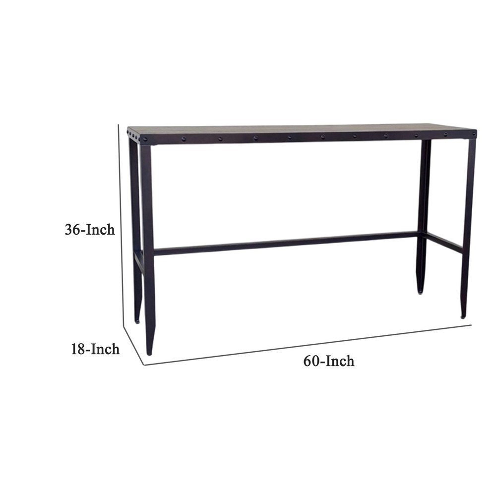 Ayka Sofa Bar Table w Nailhead Accent- 60 Inch Rectangular Brown Wood