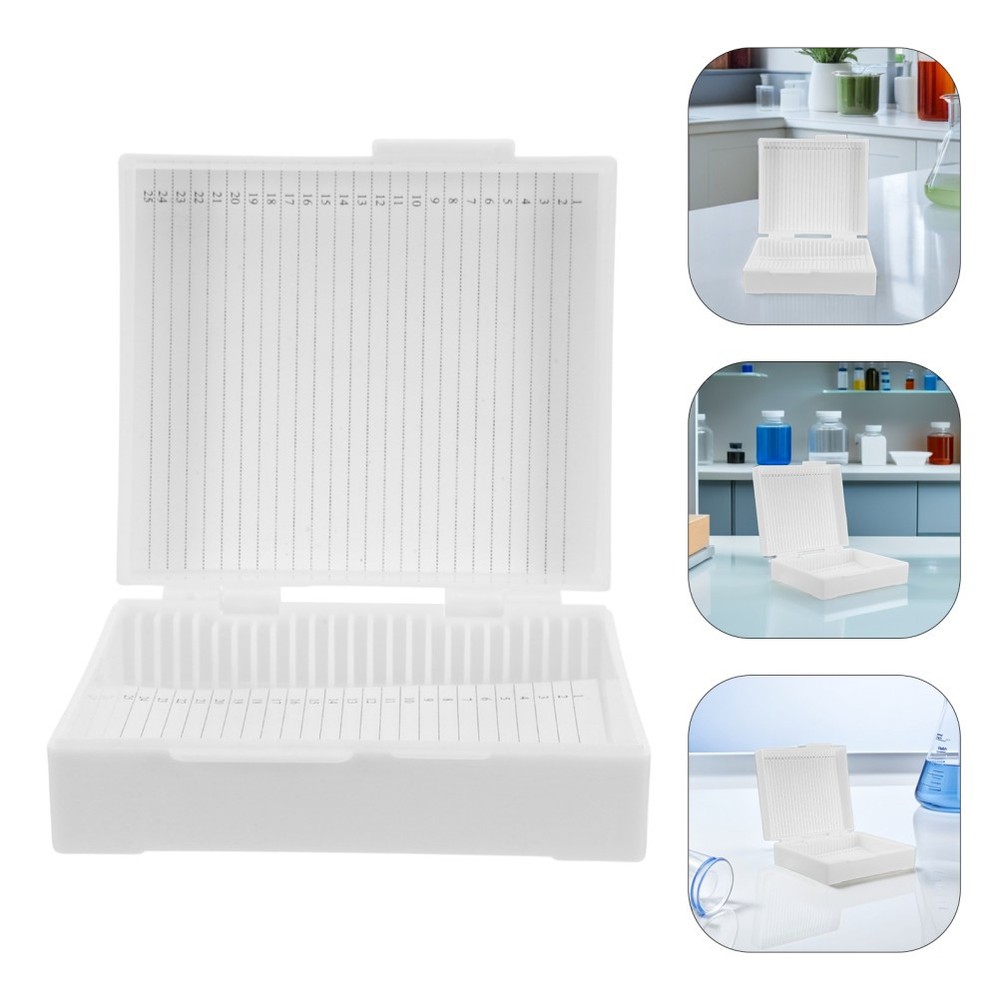 Slides Storage Box: 25-Slot Reusable Laboratory Microscope Slides Container -
