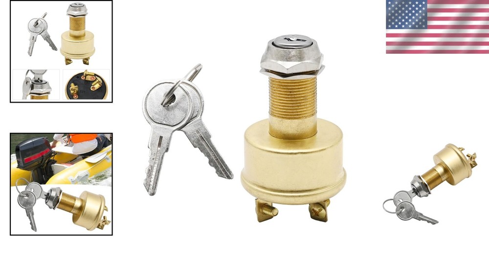 Durable Brass 3-Position Ignition Switch for Boats | Off-On-Start Functionality
