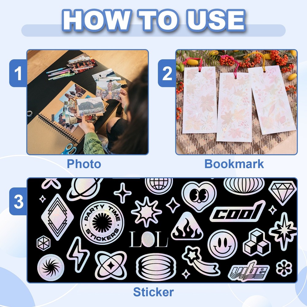 12x8in Holographic Laminate Sheets 6Pcs Sticker Paper Firework Pattern