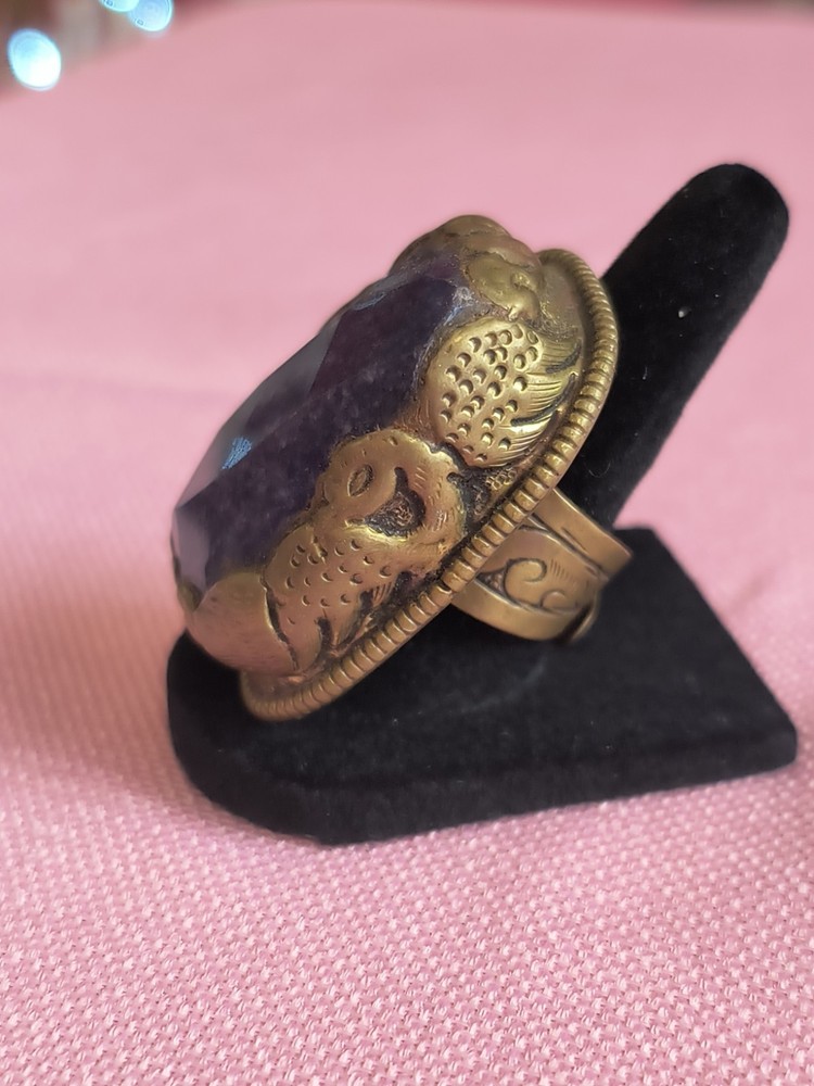 Purple LABRADORITE GEMSTONE TIBETAN DESIGN Adjustable RING