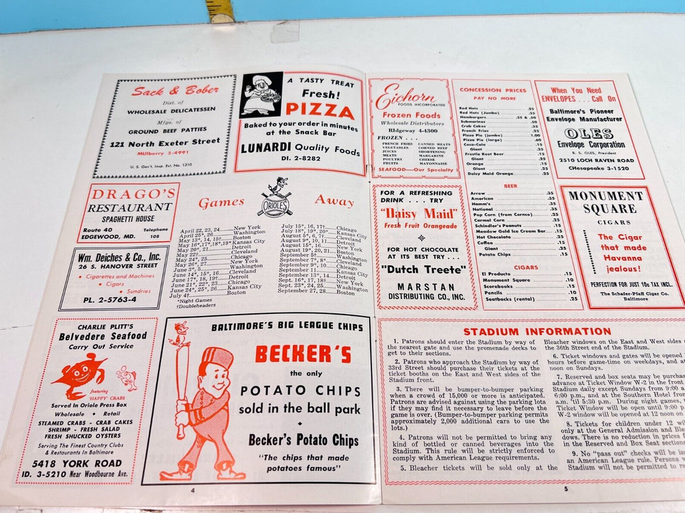 🔥 1960 Baltimore Orioles Baseball Program v White Sox Unscored HIGH GRADE!🔥