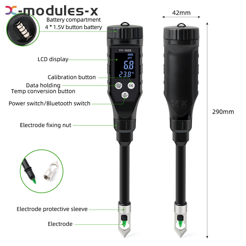 Backlight Soil PH Tester 0-14.0pH APP Soil Tester Data Logger LCD Temp Analyzer