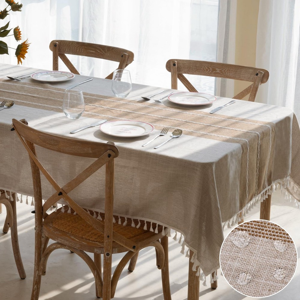 Rustic Tablecloth, Cotton Linen Fabric Table Cloths, Washable Rectangle Table...