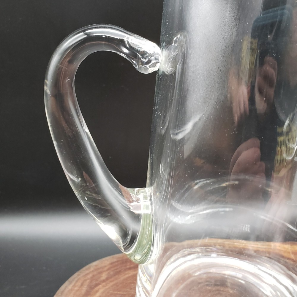 Monogram B Clear Glass Pitcher 9" 56 oz Hand Blown Style Applied Handle Barware