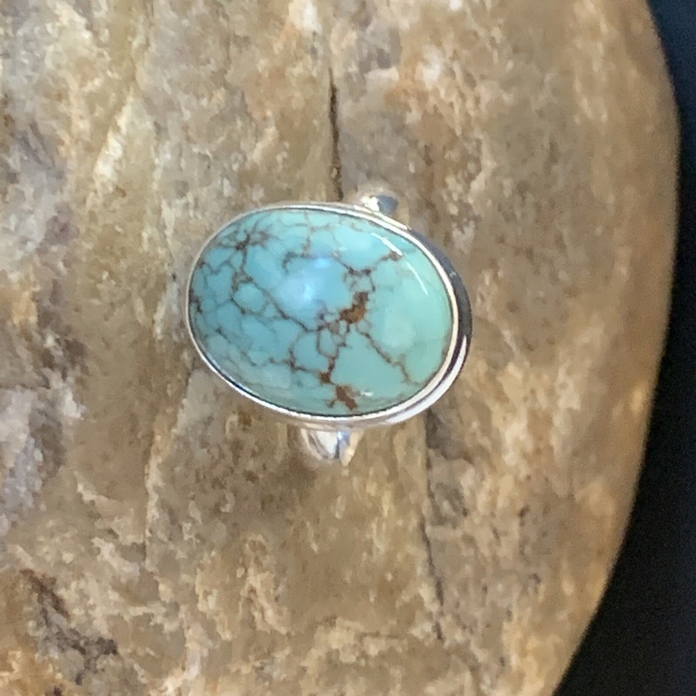 Spiderweb Blue Turquoise Navajo Sterling Silver Ring Size 6 11427