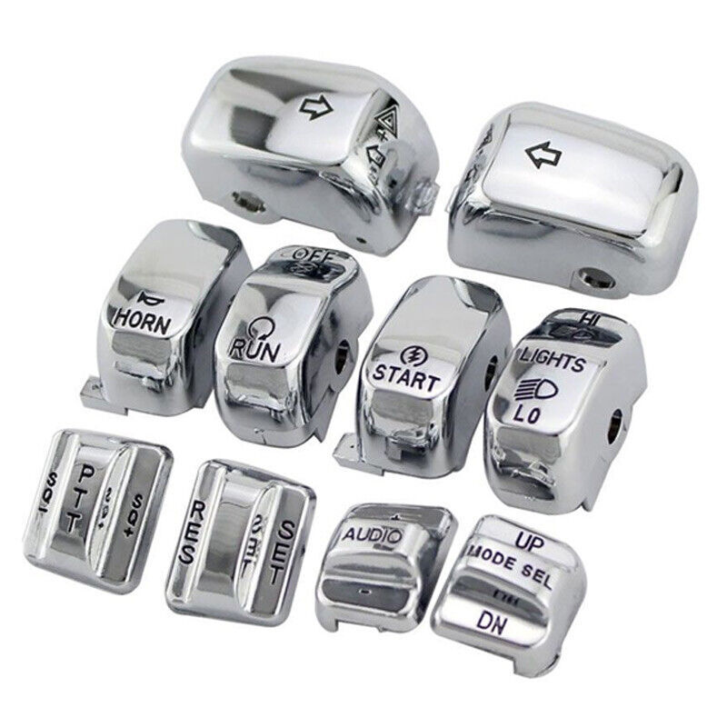 Chrome Hand Control Switch Housing Button Covers Caps Set Fit For Harley Dyna US