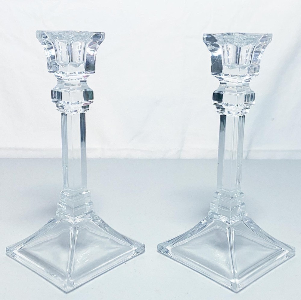 1980s Crystal Glass Candleholders - a Pair