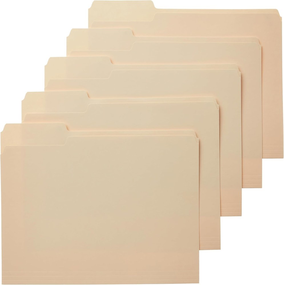 Amazon Basics File Folders 1/3 Cut Tabs Letter Size Manila 100 Pack