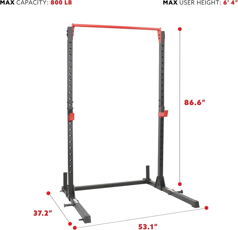 Heavy Duty Squat Rack 800LB Capacity Movable Pull Up Bar Steel Frame