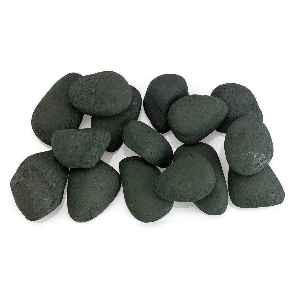 Midwest Hearth Ceramic Lite Stones, 15 Stone Set, Matte Black