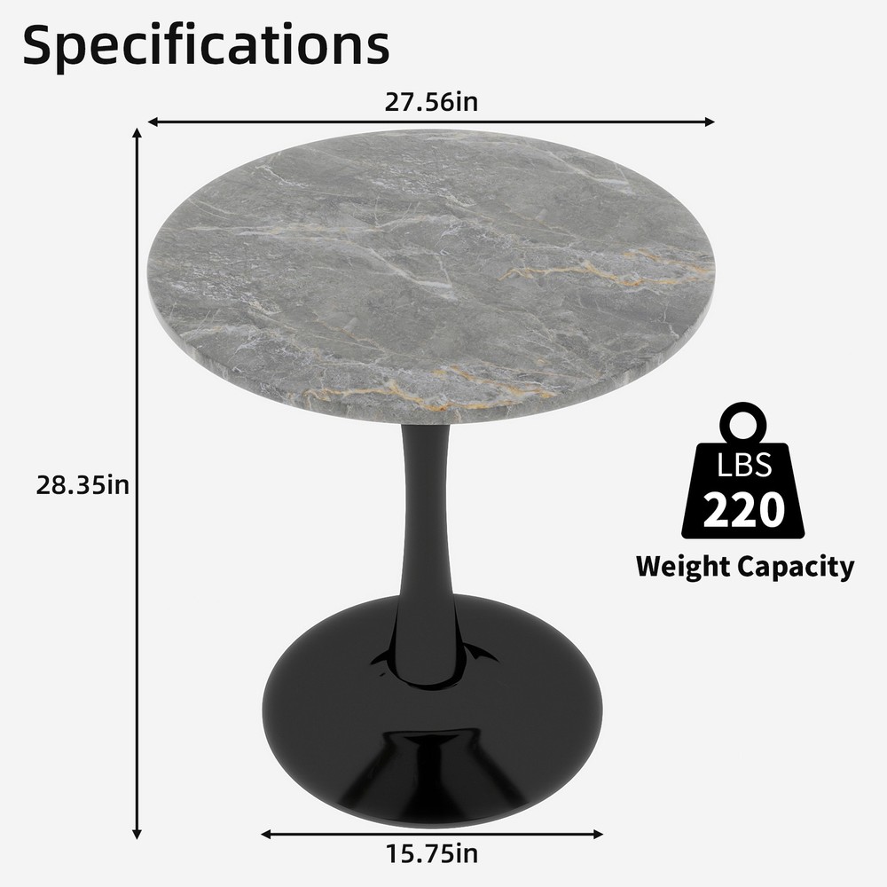 27.6-inch black coffee table, mid-century modern style dining table, accommoda