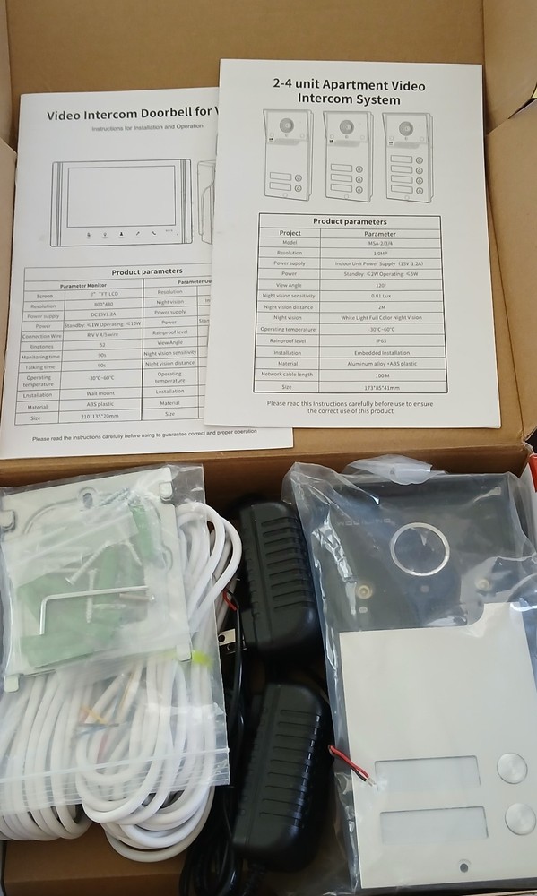 New Wired Video Intercom System, 7" Ring Video Doorbell, See Description Below