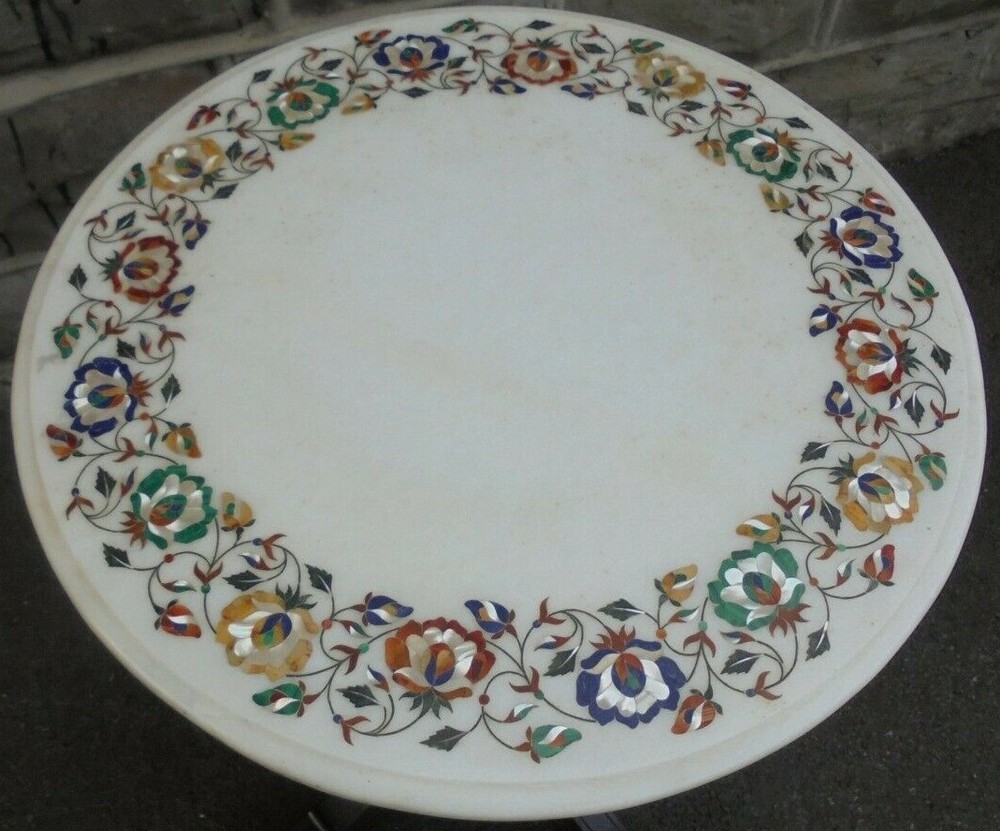 18" marble coffee corner table top semi precious stones inlay work