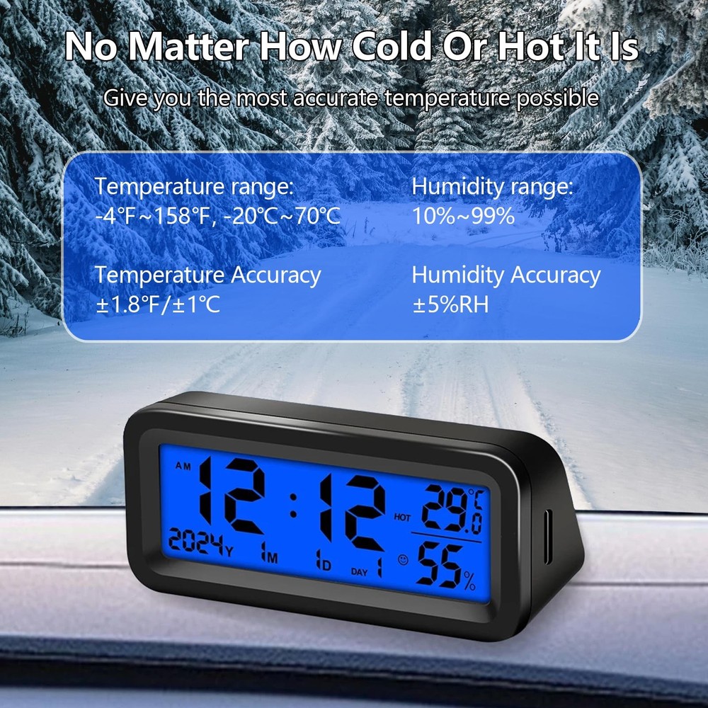Car Dashboard Clock with Automatic Backlight at Night(Green & Blue), Temperat...