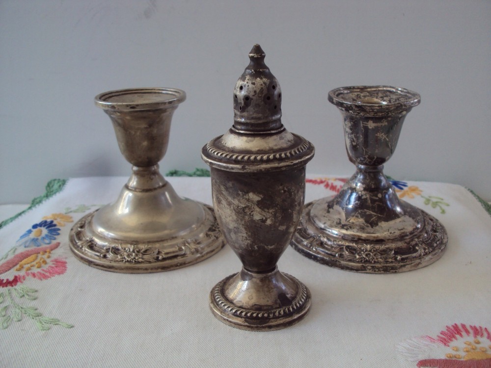 Pr. Sterling Silver Candlesticks and Shaker - Weighted - Scrap