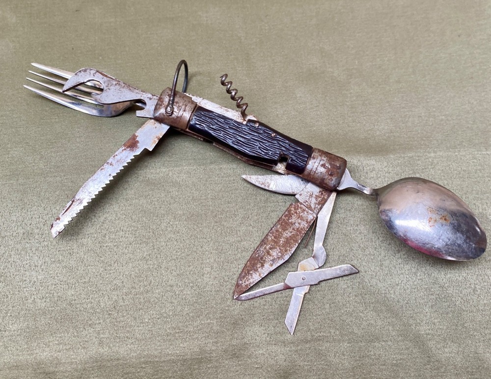 Rustic Camping Folding Utility Knife Spoon Fork | Rustic Utensil Display